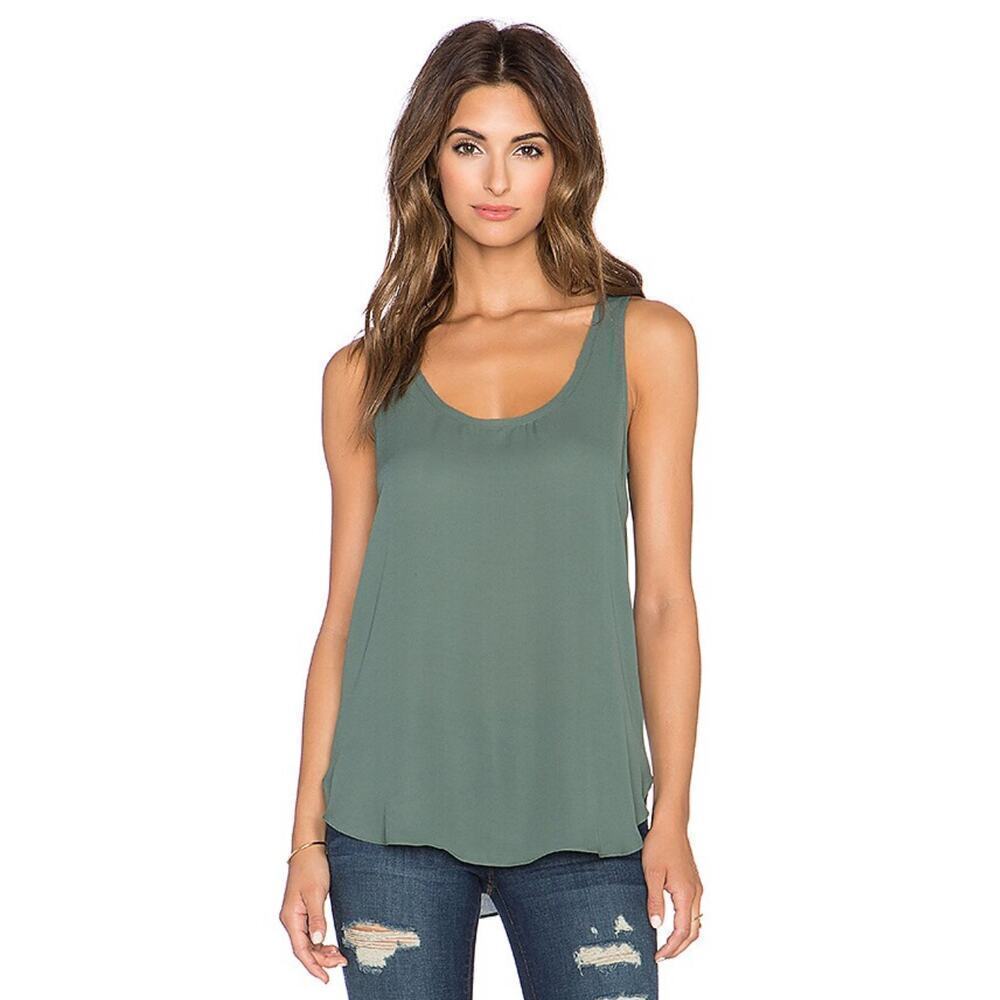 ☀️Krisa Revolve Moss Green Solid Scoop Neck Sleeveless Tunic Tank Top Size S NWT